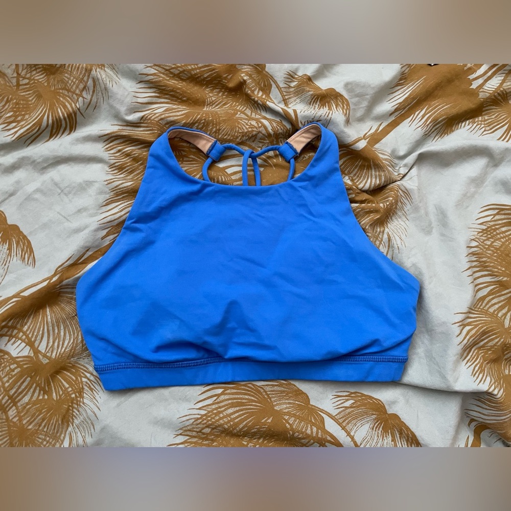 Lululemon strappy back high neck bra 6 poolside blue